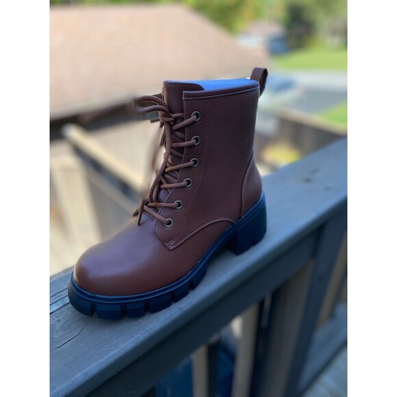 IDIFU Brown Chunky Combat Boots Women’s 7 Lace-Up Ankle Winter Boots NIB Workwea - Picture 3 of 12